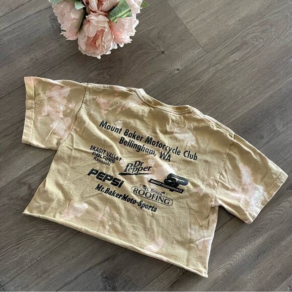The Dirty Dog Motocross Beige Upcycled Bleach Cropped Top - Picture 3 of 3